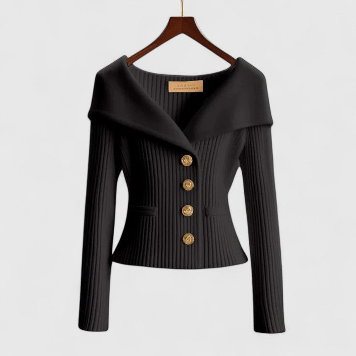 Kvinders Off-Shoulder Sweater – Elegant Knappet Strik til Smart & Aftenbrug