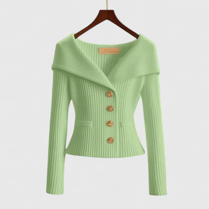 Kvinders Off-Shoulder Sweater – Elegant Knappet Strik til Smart & Aftenbrug