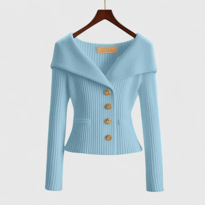 Kvinders Off-Shoulder Sweater – Elegant Knappet Strik til Smart & Aftenbrug