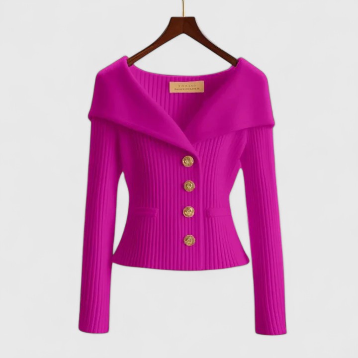Kvinders Off-Shoulder Sweater – Elegant Knappet Strik til Smart & Aftenbrug