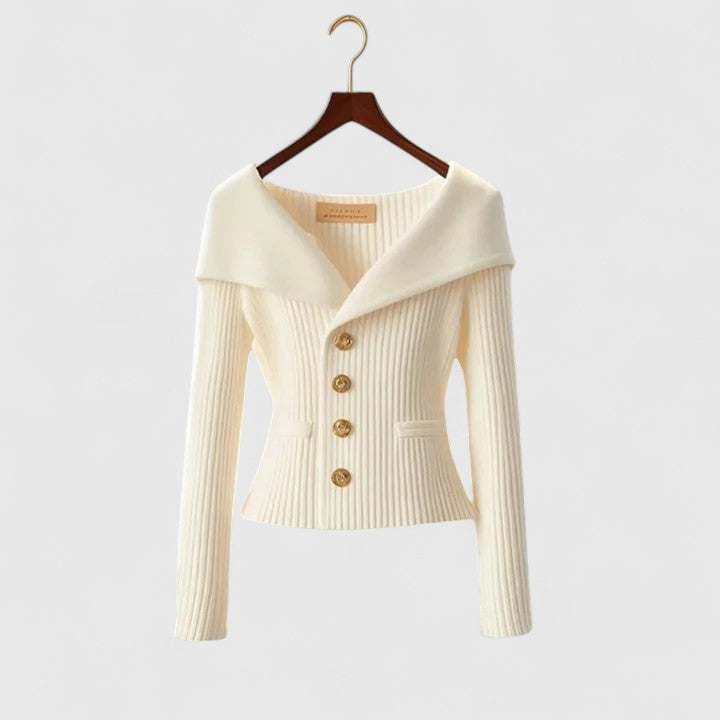 Kvinders Off-Shoulder Sweater – Elegant Knappet Strik til Smart & Aftenbrug