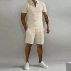 Herre Sommer To-delt Sæt med Lynlås Polo T-shirt og Shorts