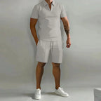 Herre Sommer To-delt Sæt med Lynlås Polo T-shirt og Shorts