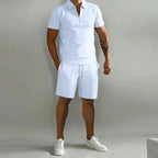 Herre Sommer To-delt Sæt med Lynlås Polo T-shirt og Shorts