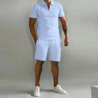 Herre Sommer To-delt Sæt med Lynlås Polo T-shirt og Shorts