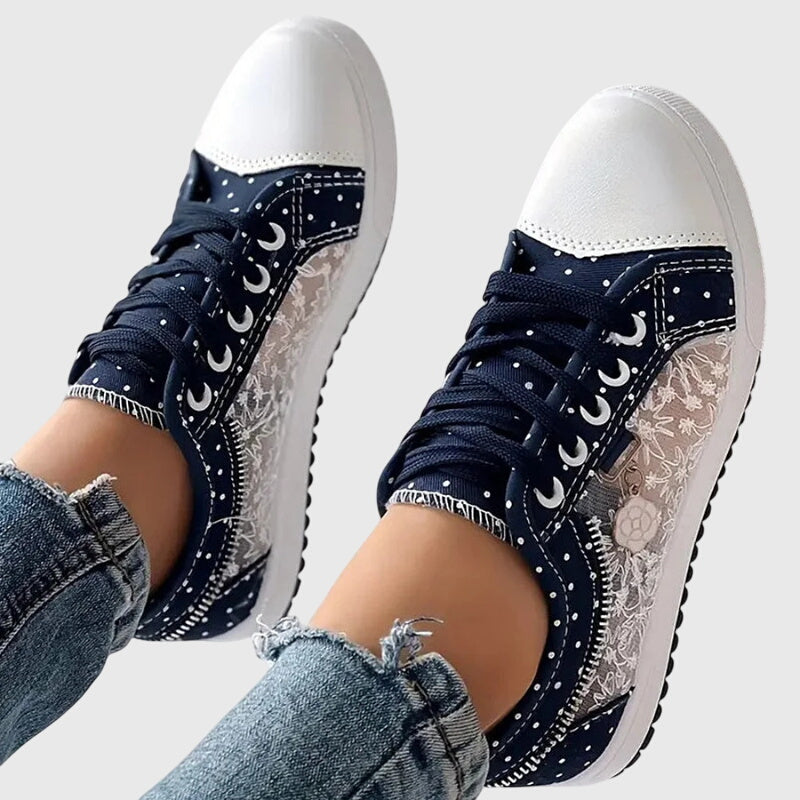 Ortopædiske Sneakers med Blonde Mesh Overlay | Lavskåret Platform Komfortsko