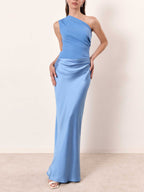 Anita | Elegant One Shoulder Neck Pleated Party Maxi Kjole