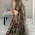 Blomstret Chiffon Maxi Kjole med Krydset Talje | Sommer- & Dimissionskjole