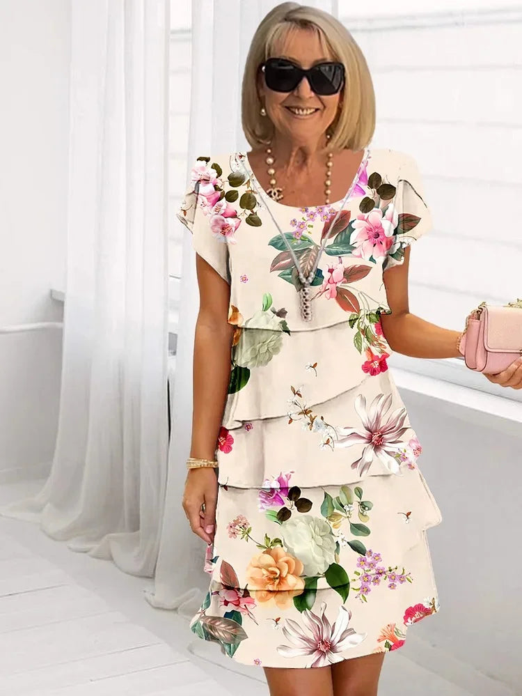 Mia | Volang Floral Plisseret Kjole