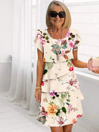 Mia | Volang Floral Plisseret Kjole