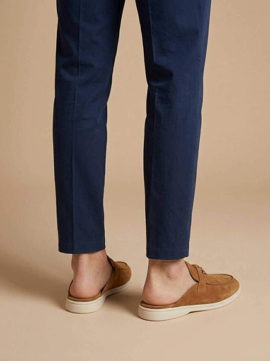 Herre Suede Mule Loafers - Åben Bag - Metal Bar Detalje - Flad Gummisål