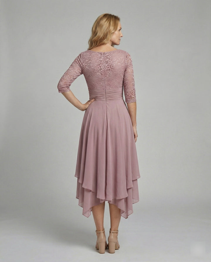 Midi Kjole med Blonde & Chiffon Slæbeskørt | Dimissions- & Bryllupsgæstkjole