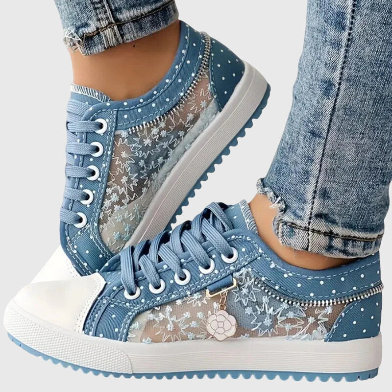 Ortopædiske Sneakers med Blonde Mesh Overlay | Lavskåret Platform Komfortsko