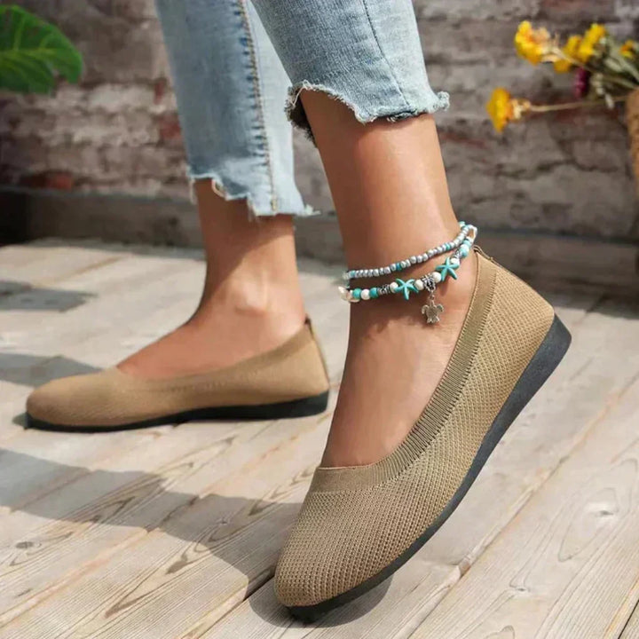 Dame Strik Ballet Flade Sko Slip-On Letvægts Ortopædisk med Rund Tå