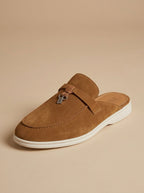 Herre Suede Mule Loafers - Åben Bag - Metal Bar Detalje - Flad Gummisål