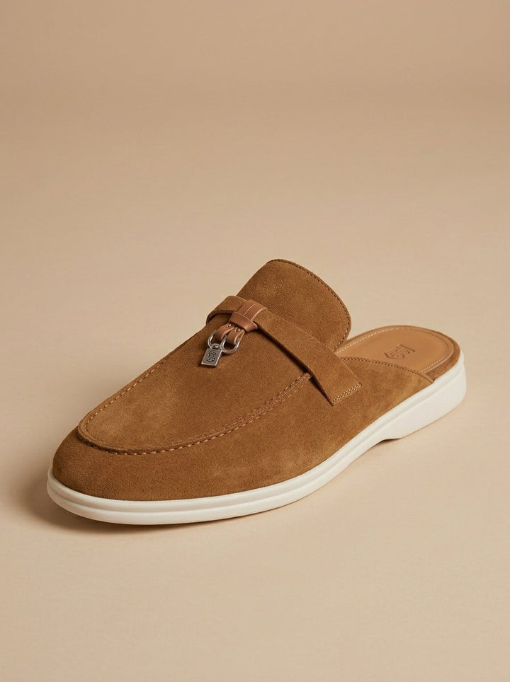 Herre Suede Mule Loafers - Åben Bag - Metal Bar Detalje - Flad Gummisål