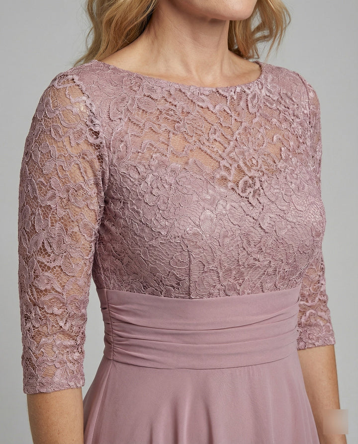 Midi Kjole med Blonde & Chiffon Slæbeskørt | Dimissions- & Bryllupsgæstkjole