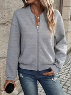 Kvinders Lynlås-Textureret Cardigan med Ribbet Kant og Lange Ærmer