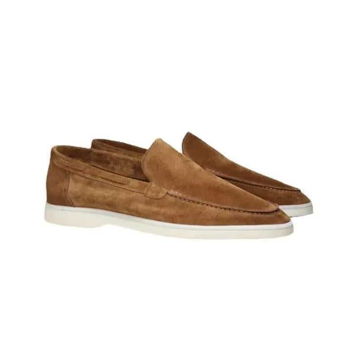 Ruskind Loafer Slip-On Lav Profil med Mokassin Syning og Fleksibel Gummisål