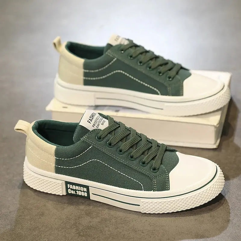 Lavskåret Canvas Gade Sneakers med To-Farvet Panel | Snørebånd Sommer & Hverdagssko