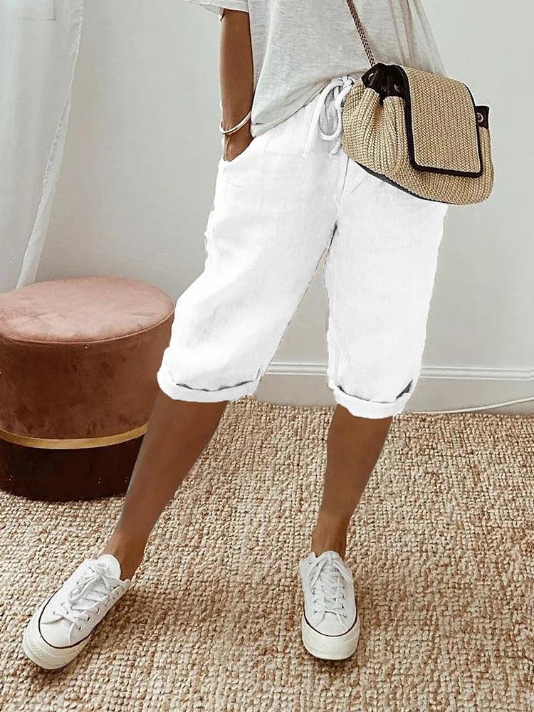 Casual Capri-bukser til Damer med Oprullede Ben | Badeshorts & Strandbukser i Let Stof