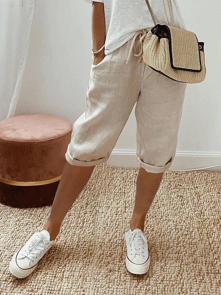 Casual Capri-bukser til Damer med Oprullede Ben | Badeshorts & Strandbukser i Let Stof
