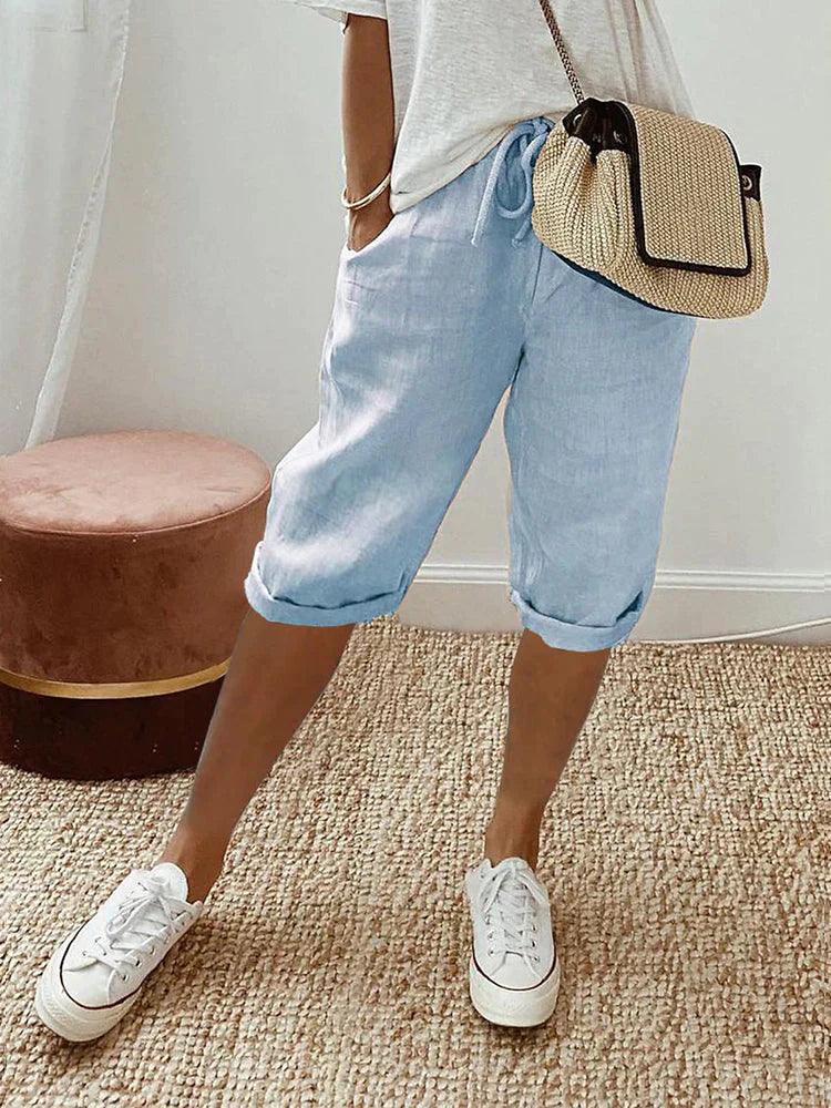 Casual Capri-bukser til Damer med Oprullede Ben | Badeshorts & Strandbukser i Let Stof