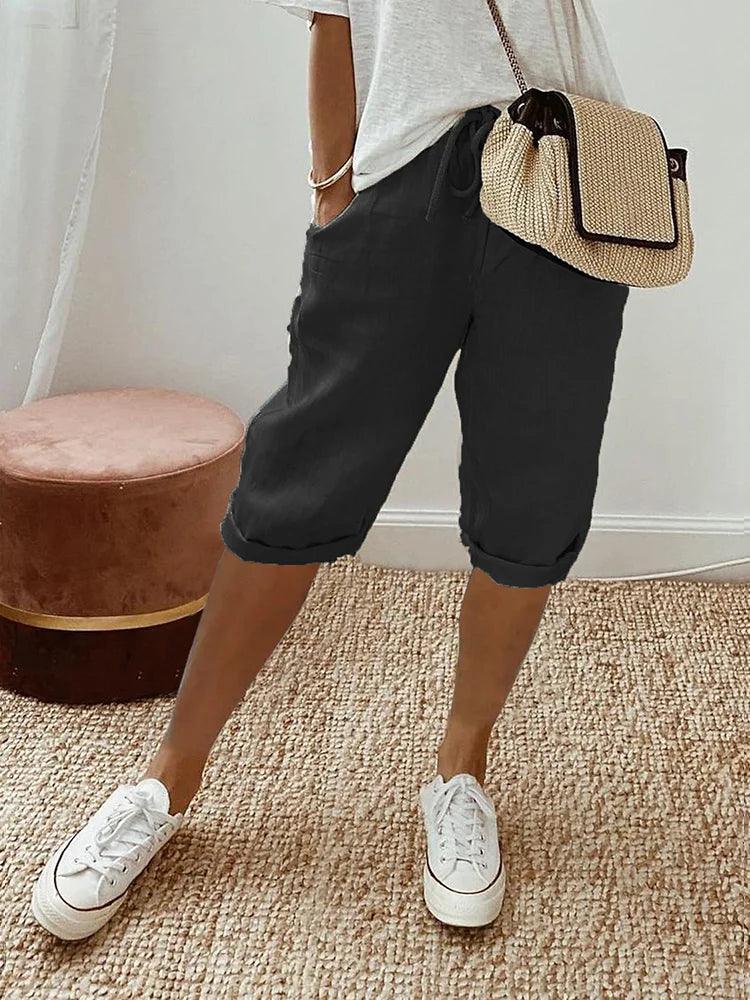 Casual Capri-bukser til Damer med Oprullede Ben | Badeshorts & Strandbukser i Let Stof