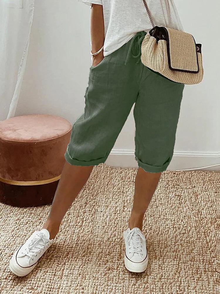 Casual Capri-bukser til Damer med Oprullede Ben | Badeshorts & Strandbukser i Let Stof