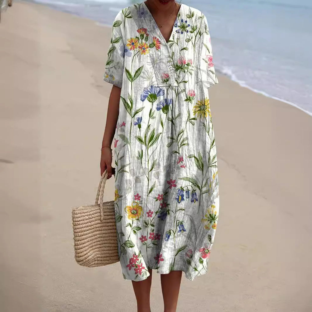 Farverig Strand-Sommerkjole til Kvinder | Blomsterprint & Komfort