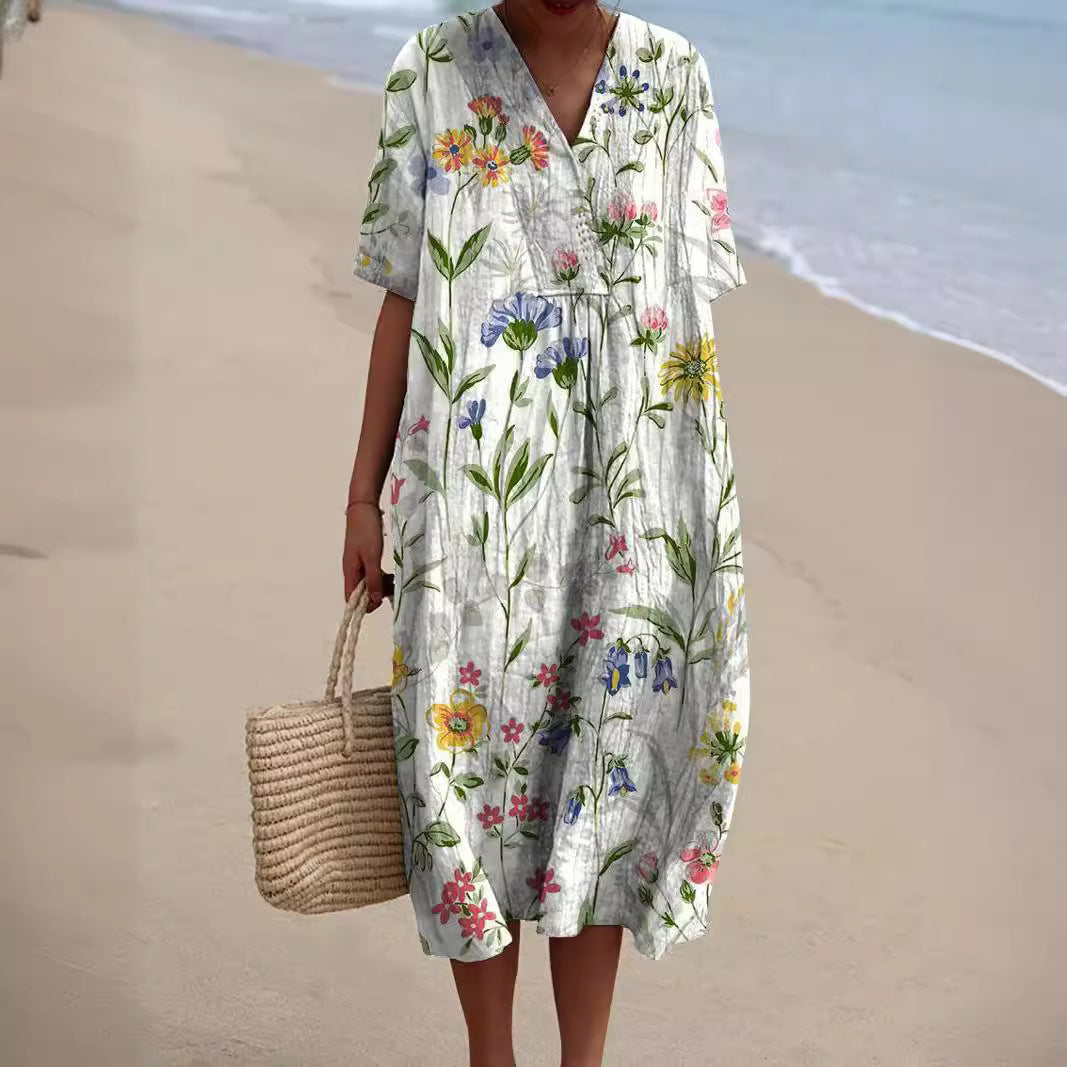 Farverig Strand-Sommerkjole til Kvinder | Blomsterprint & Komfort