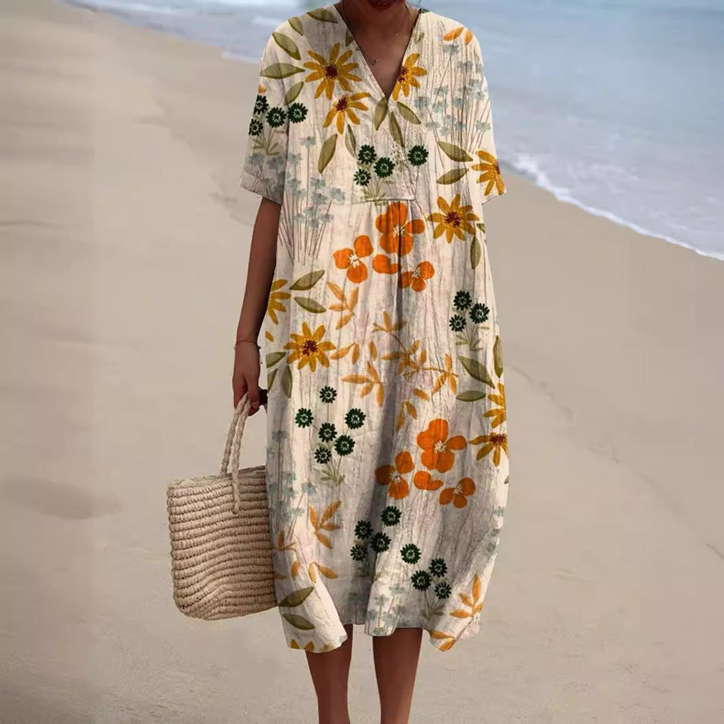 Farverig Strand-Sommerkjole til Kvinder | Blomsterprint & Komfort