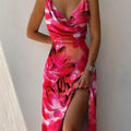 Blomstret Maxi Kjole med Dyb V-Hals & Slids | Sommer- & Dimissionskjole