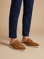 Herre Suede Mule Loafers - Åben Bag - Metal Bar Detalje - Flad Gummisål