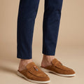 Herre Suede Mule Loafers - Åben Bag - Metal Bar Detalje - Flad Gummisål