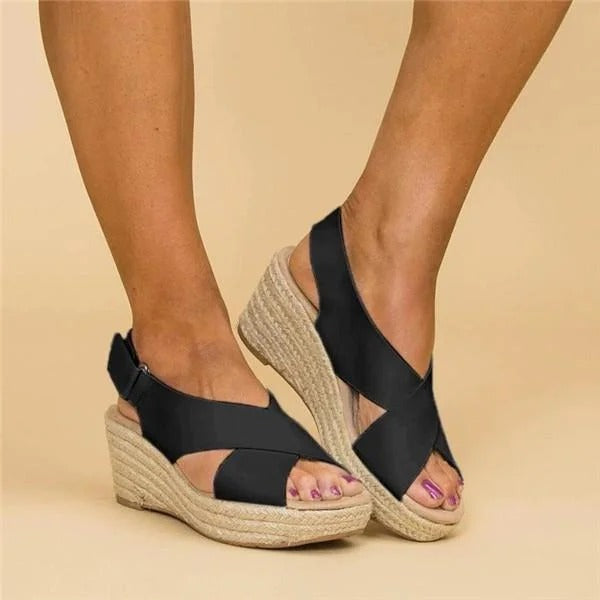 Ortopædiske Espadrille Wedge Sandaler Kvinders Krydsrem Platform Sko