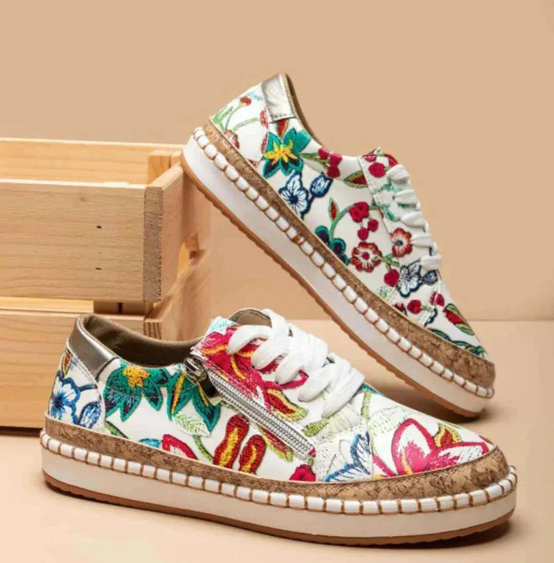 Dame Sneakers med Broderi | Afslappet Sommertøj — Platform Lynlås Slip-On