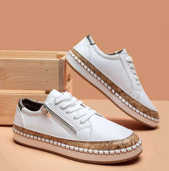 Broderede Slip-On Flats med Blomsterbroderier | Korkplatform Sål og Sidezipper