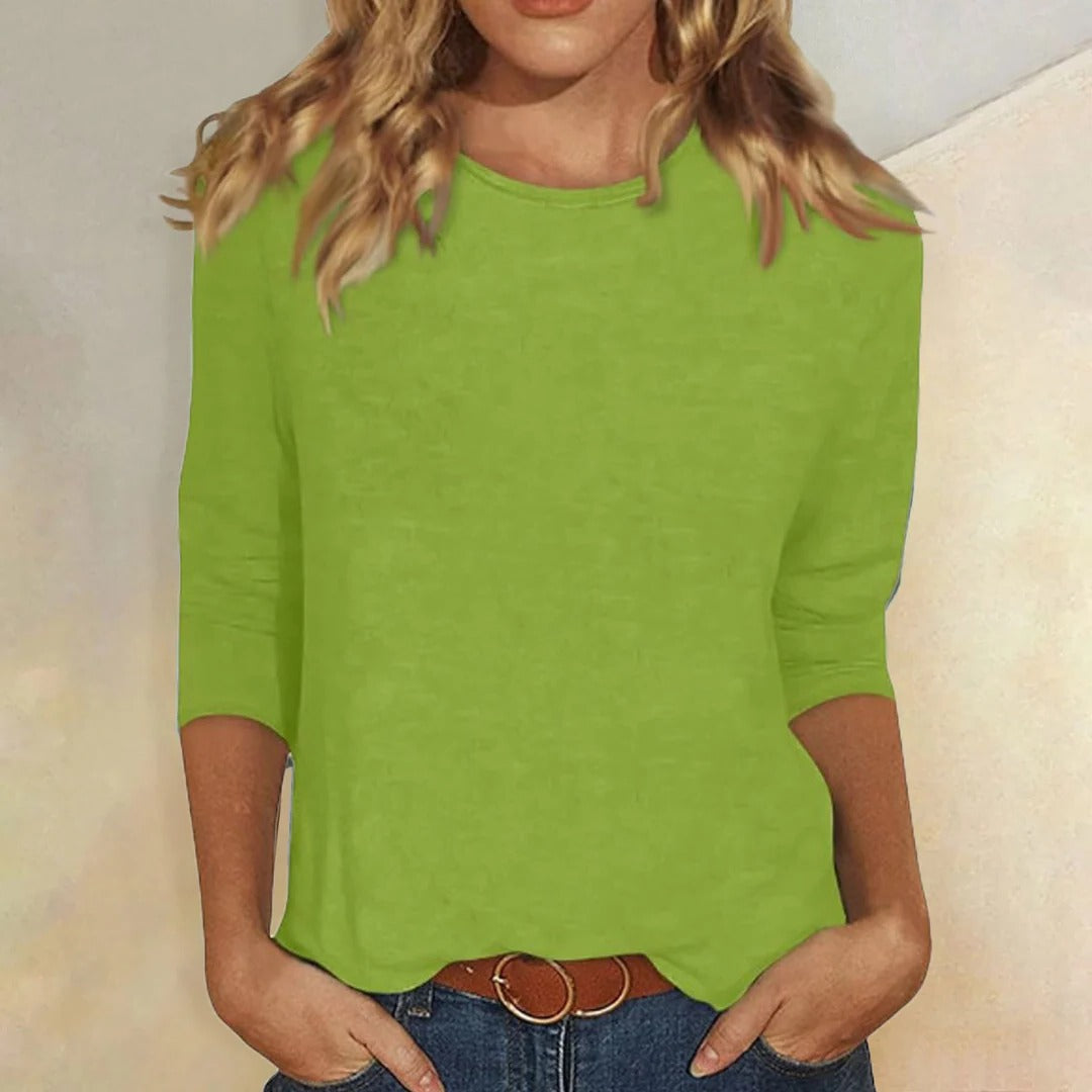Casual Hverdagstop Dame | Crew Neck Top med 3/4 Ærmer til Hverdag