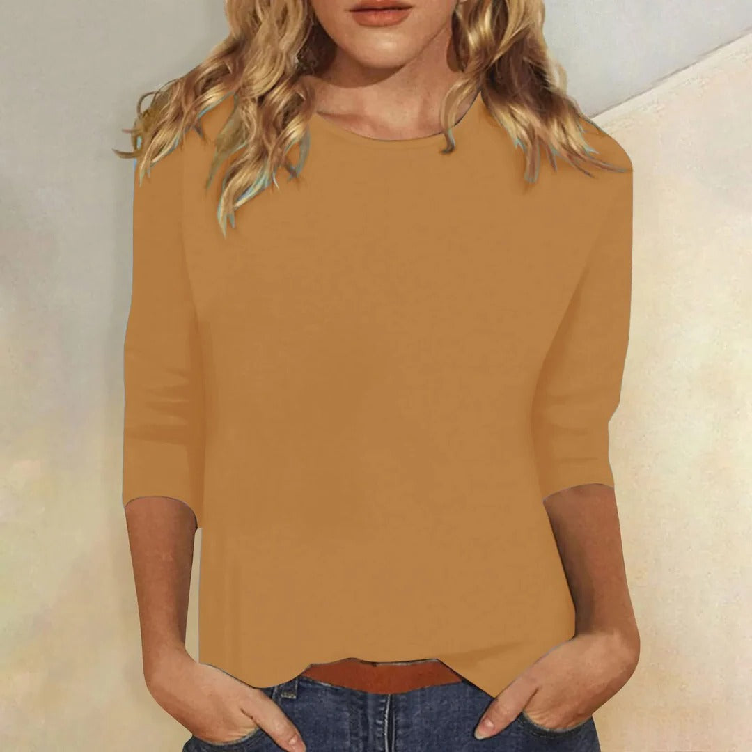 Casual Hverdagstop Dame | Crew Neck Top med 3/4 Ærmer til Hverdag