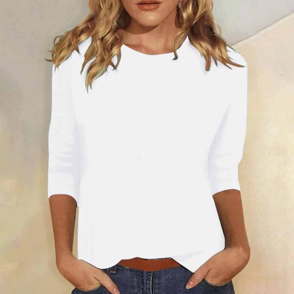 Casual Hverdagstop Dame | Crew Neck Top med 3/4 Ærmer til Hverdag