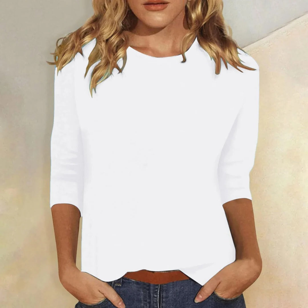 Casual Hverdagstop Dame | Crew Neck Top med 3/4 Ærmer til Hverdag