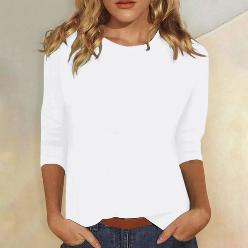 Casual Hverdagstop Dame | Crew Neck Top med 3/4 Ærmer til Hverdag