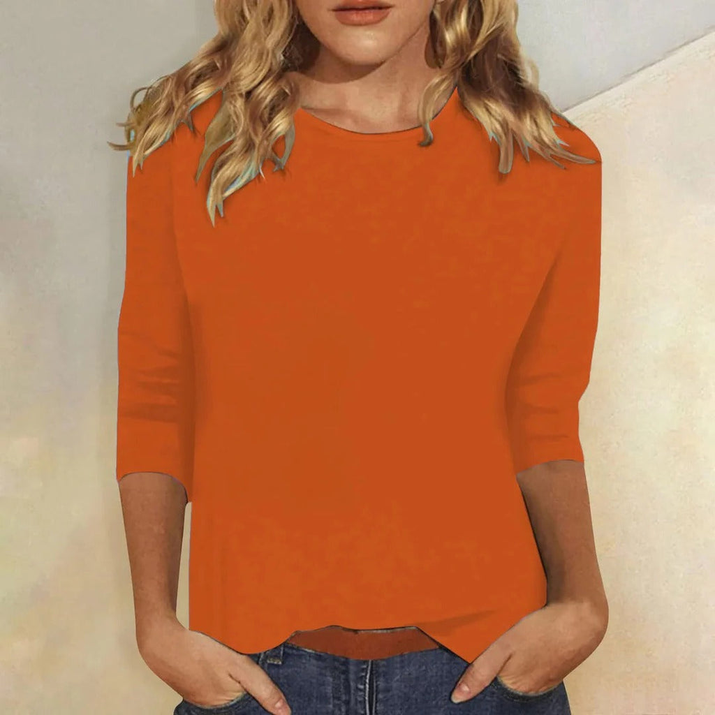 Casual Hverdagstop Dame | Crew Neck Top med 3/4 Ærmer til Hverdag