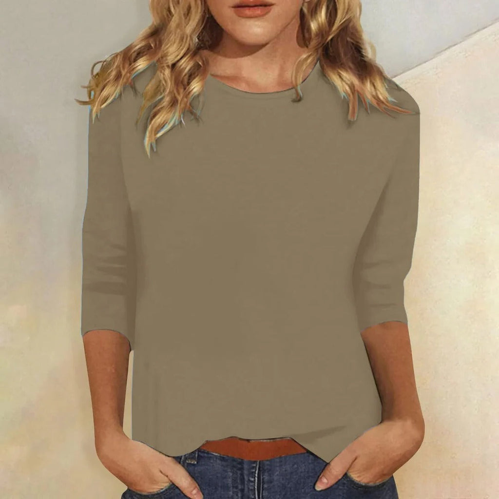 Casual Hverdagstop Dame | Crew Neck Top med 3/4 Ærmer til Hverdag