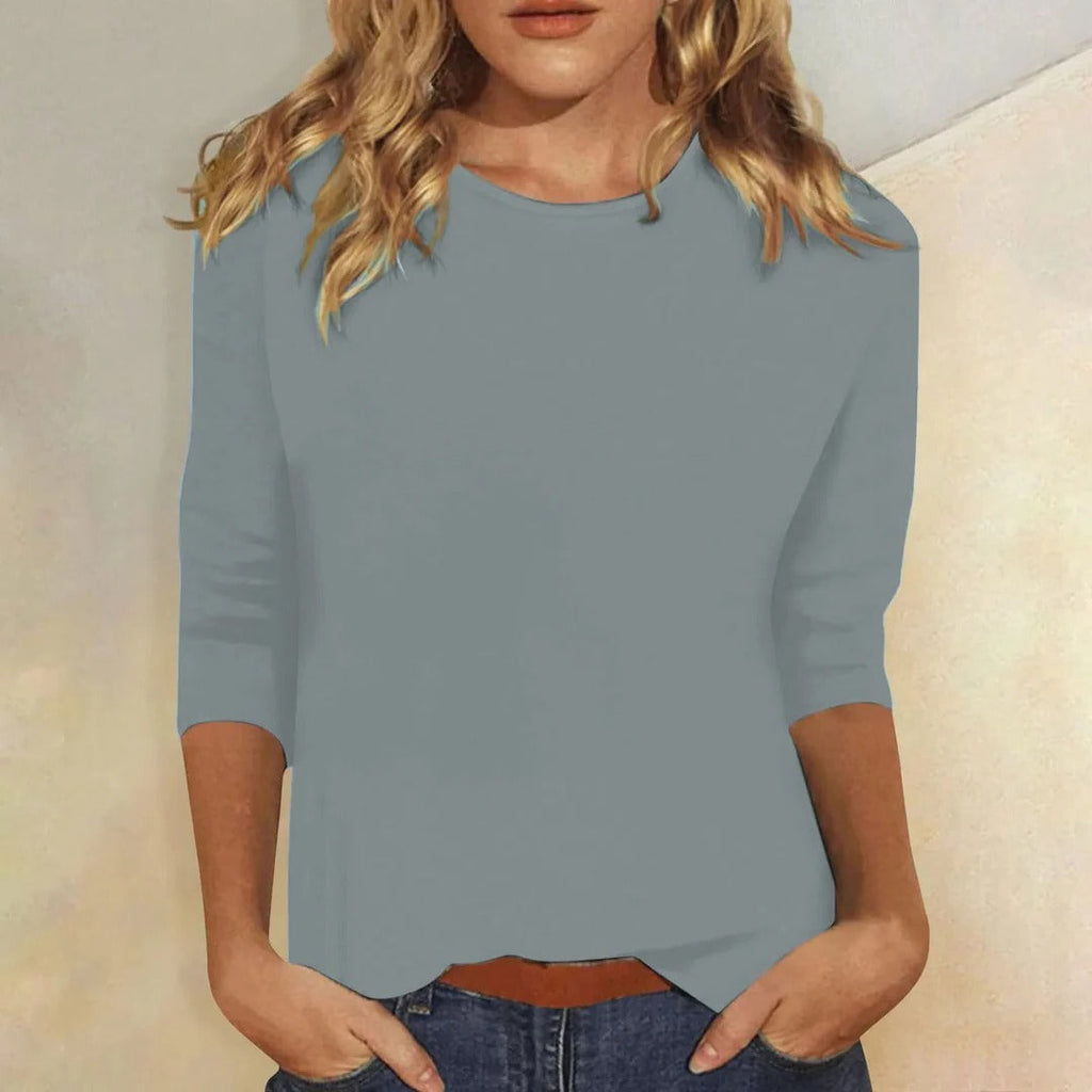 Casual Hverdagstop Dame | Crew Neck Top med 3/4 Ærmer til Hverdag