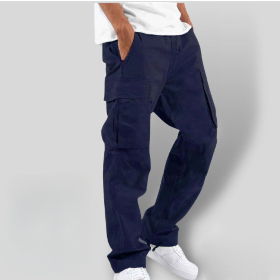 Herre Bomuld Cargo Bukser Relaxed Straight-Leg med Sidepockets og Elastik i Talje
