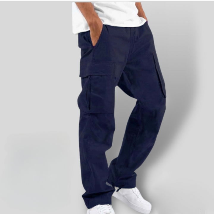 Herre Bomuld Cargo Bukser Relaxed Straight-Leg med Sidepockets og Elastik i Talje