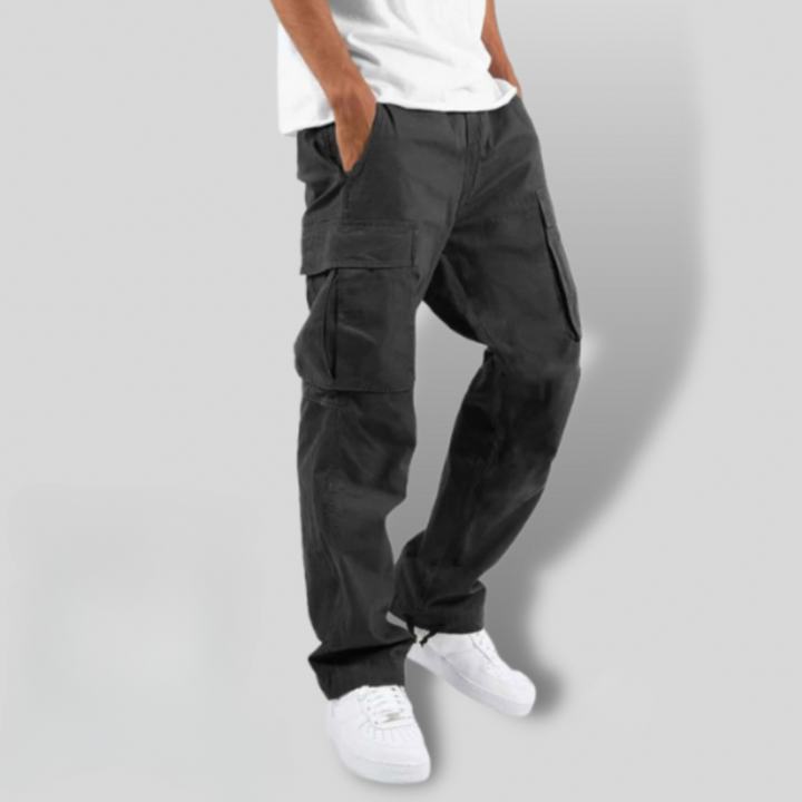 Herre Bomuld Cargo Bukser Relaxed Straight-Leg med Sidepockets og Elastik i Talje