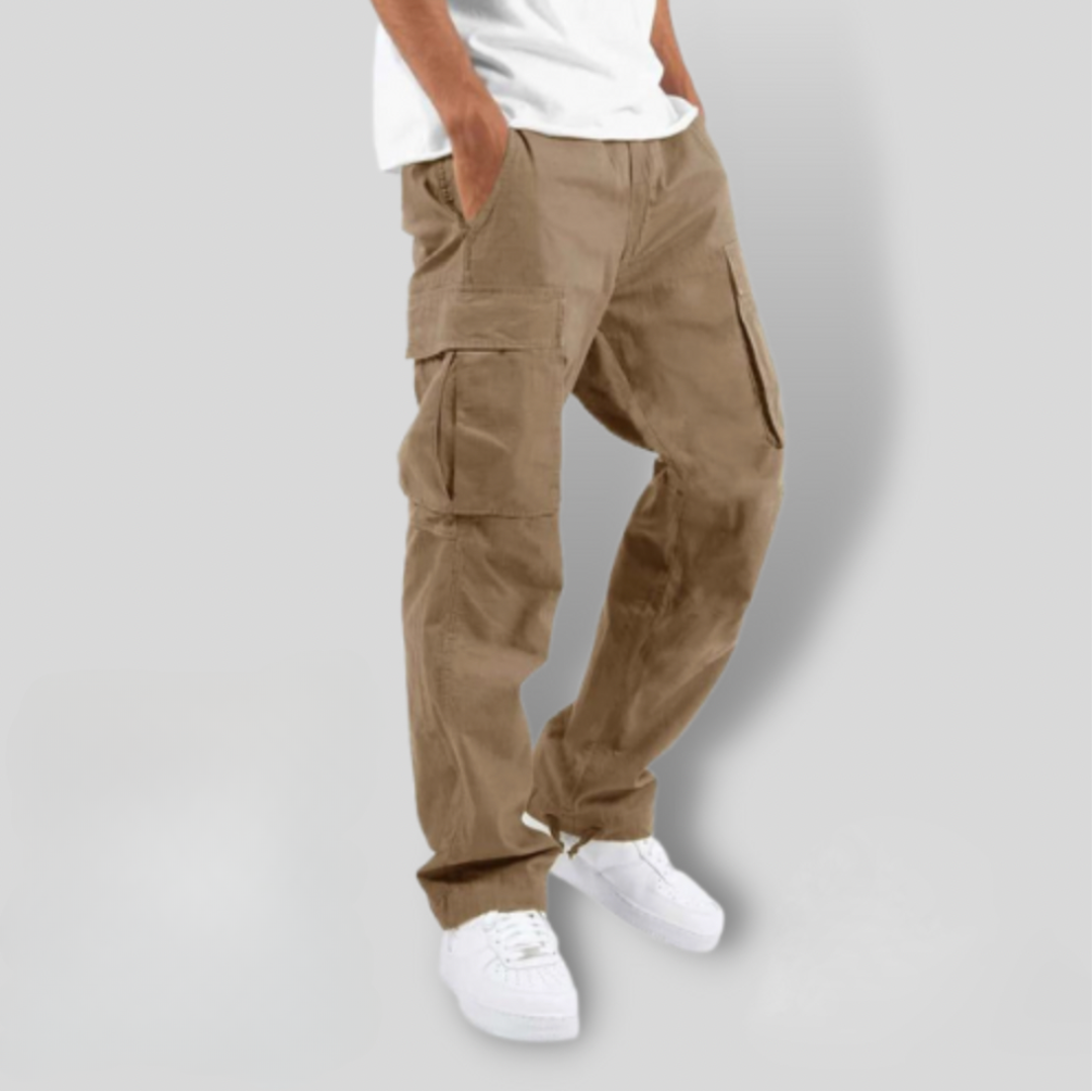 Herre Bomuld Cargo Bukser Relaxed Straight-Leg med Sidepockets og Elastik i Talje